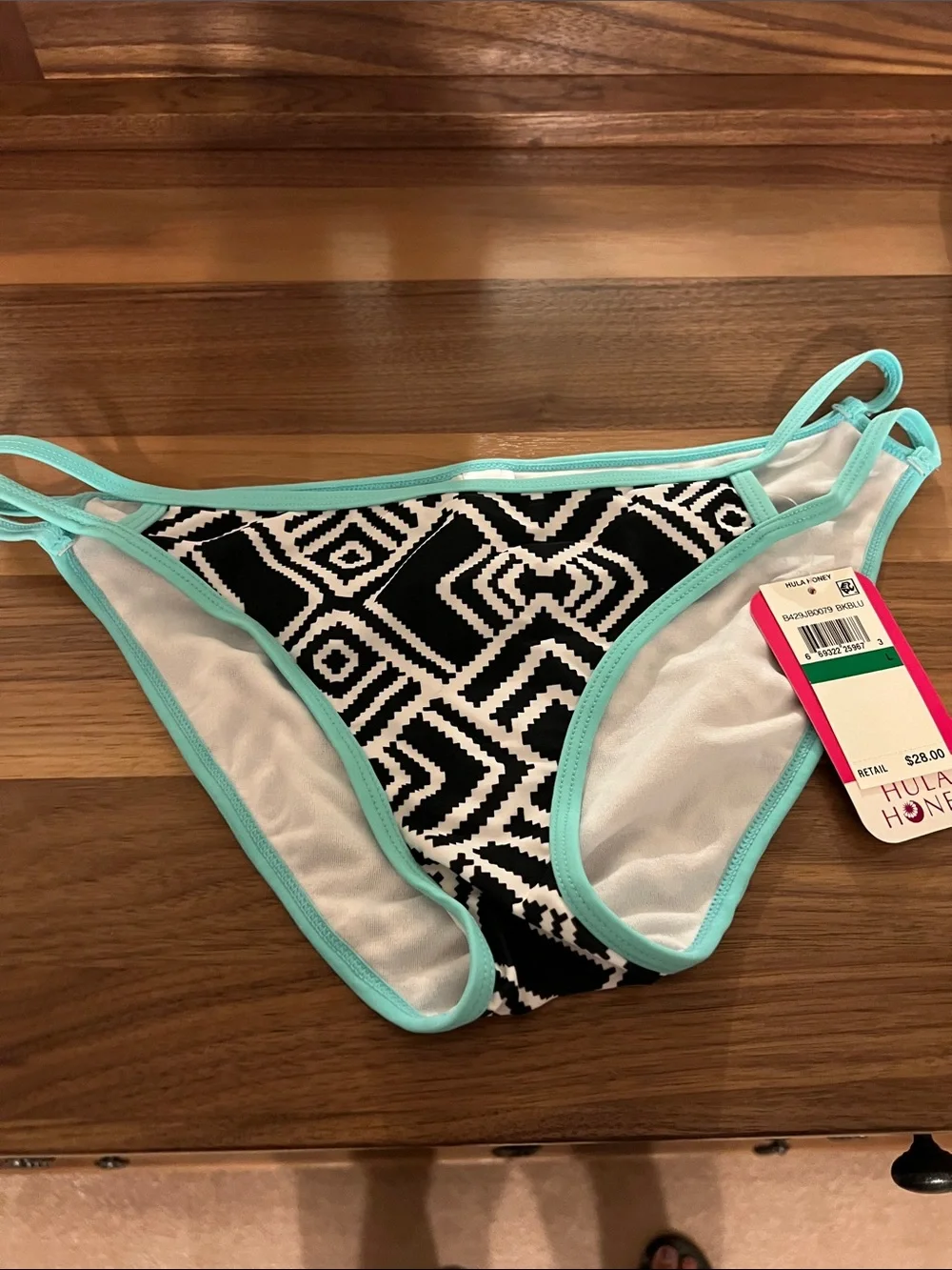 Hula Honey Light Blue Mesh Top with Black & White Geometric Bottoms